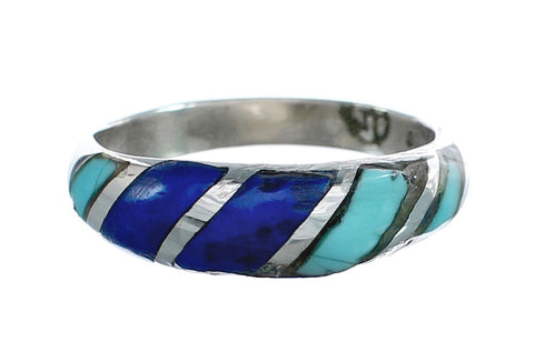 Southwest Inlay Sterling Silver Turquoise And Lapis Ring Size 6-1/2 AX125335